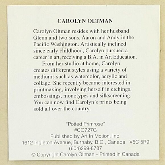 Vintage Carolyn Oltman Floral Framed Art "Potted Primrose" & "Potted Cyclamen" - Picture 4 of 7